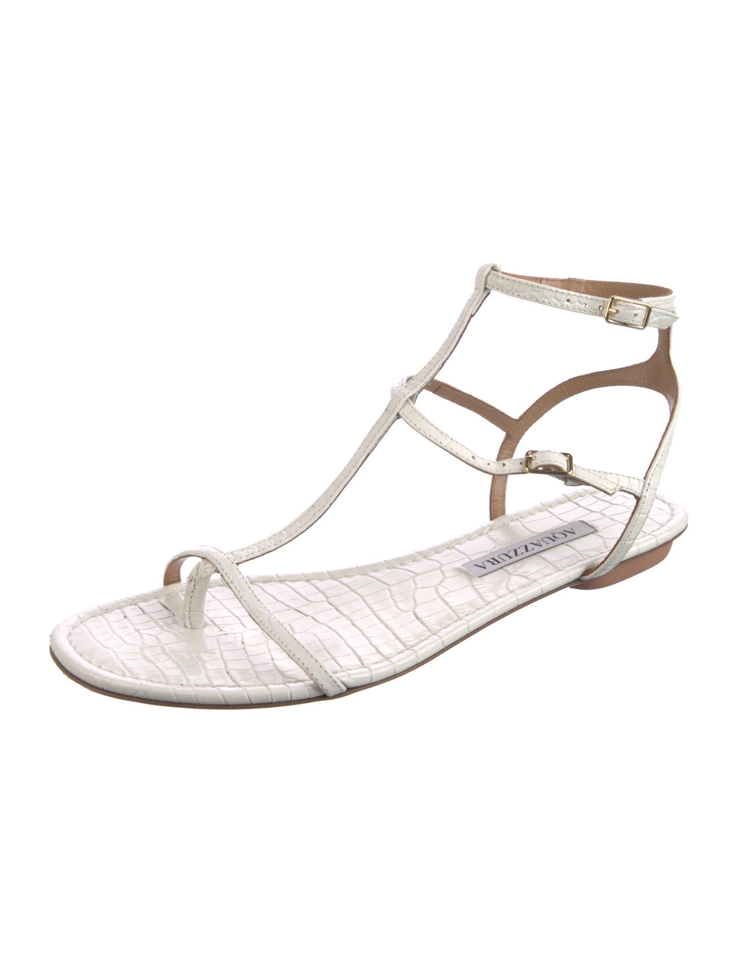 Aquazzura Embossed Leather T-Strap Sandals