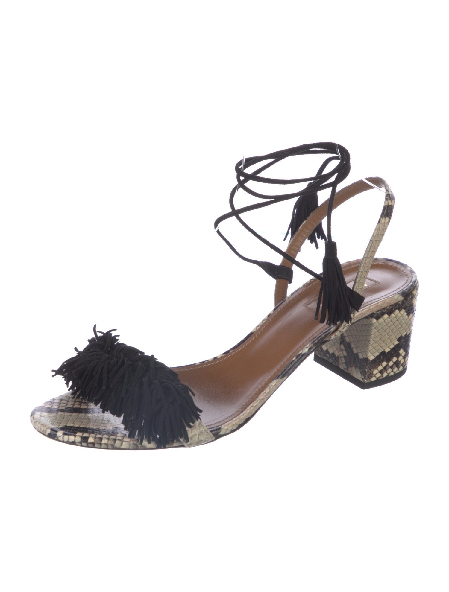 Aquazzura Embossed Leather Animal Print Sandals