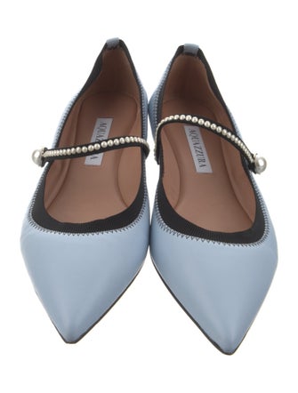 Aquazzura Leather Beaded Accents Mary Jane Flats