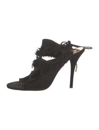 Aquazzura Suede Fringe Trim Accent Sandals