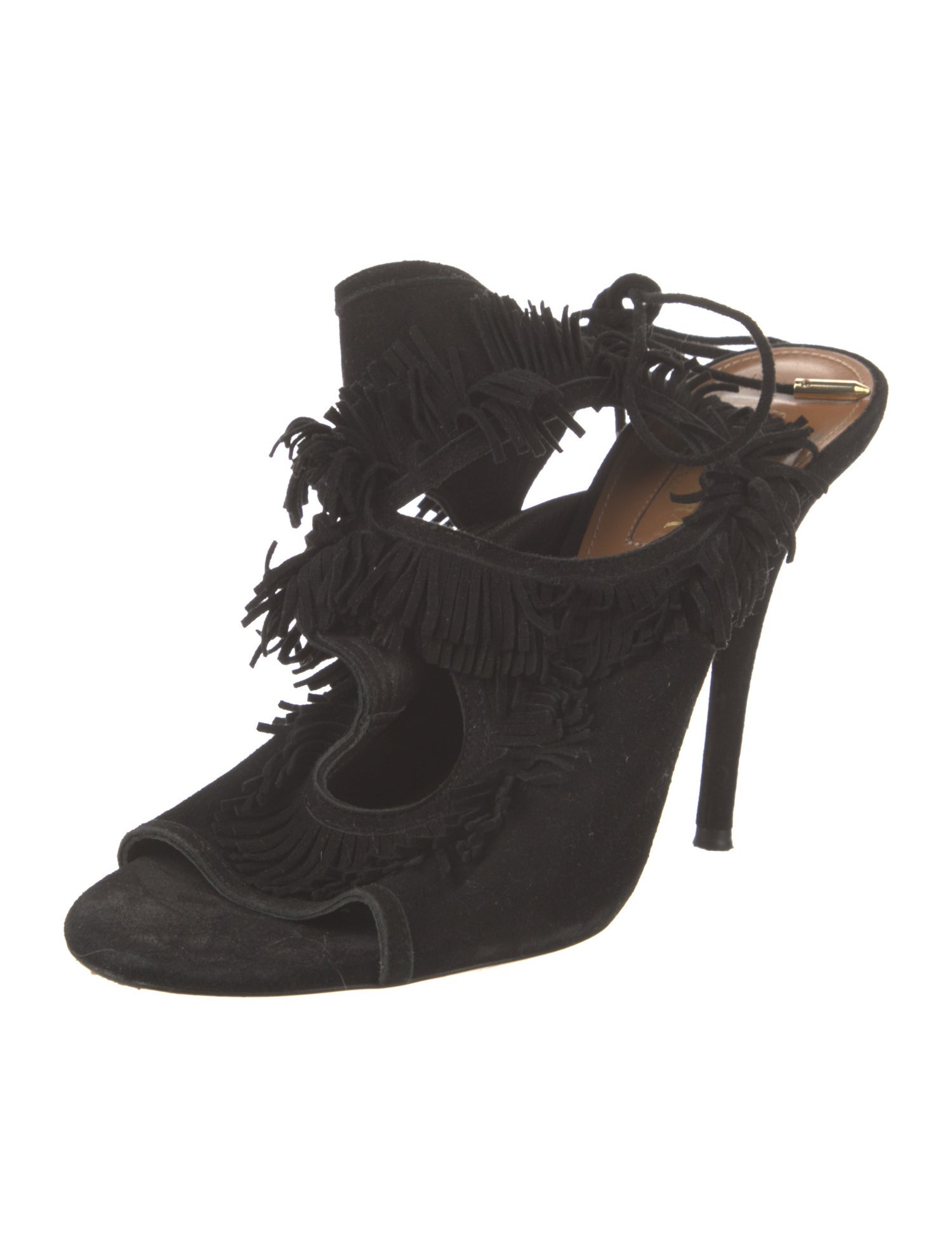 Aquazzura Suede Fringe Trim Accent Sandals