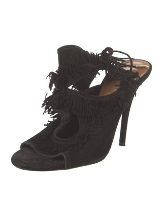 Aquazzura Suede Fringe Trim Accent Sandals