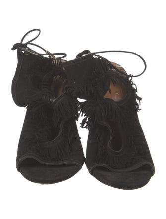 Aquazzura Suede Fringe Trim Accent Sandals
