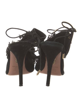 Aquazzura Suede Fringe Trim Accent Sandals