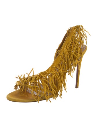 Aquazzura Suede Fringe Trim Accent Sandals