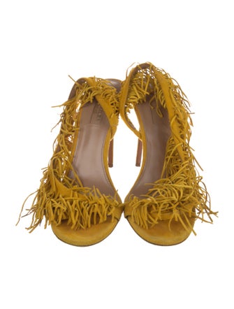 Aquazzura Suede Fringe Trim Accent Sandals