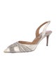 Aquazzura Satin Crystal Embellishments Slingback Pumps