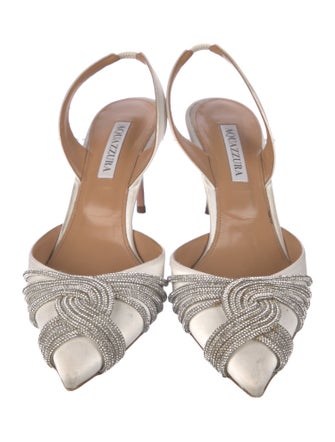 Aquazzura Satin Crystal Embellishments Slingback Pumps