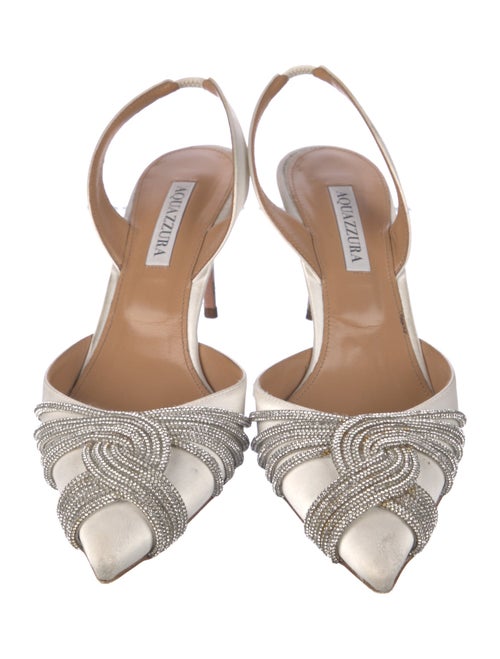 Aquazzura Satin Crystal Embellishments Slingback Pumps