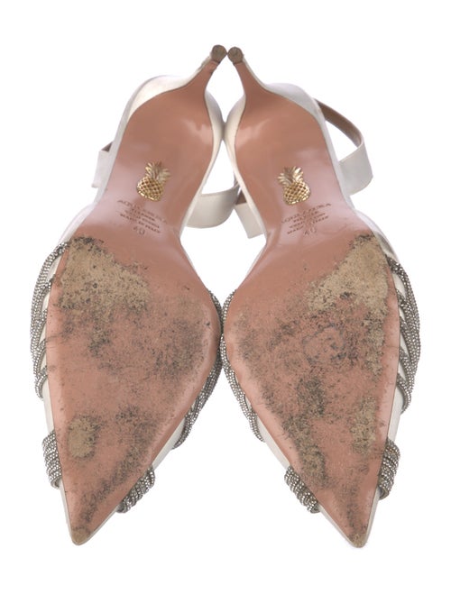 Aquazzura Satin Crystal Embellishments Slingback Pumps