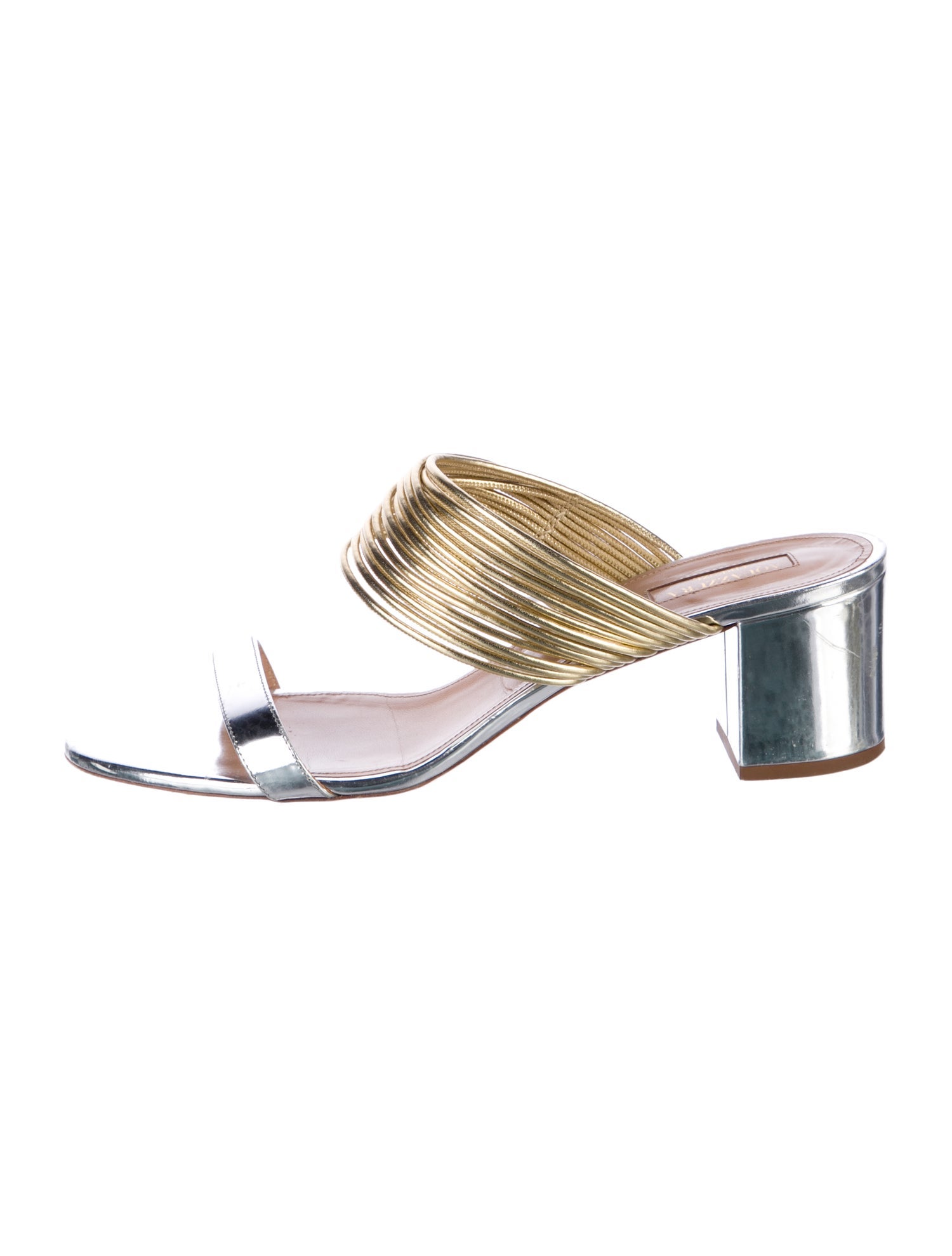 Aquazzura Leather Colorblock Pattern Slides