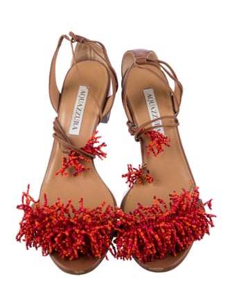 Aquazzura Leather Beaded Accents Sandals