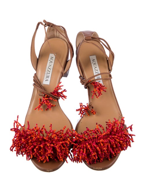 Aquazzura Leather Beaded Accents Sandals