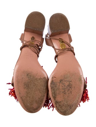 Aquazzura Leather Beaded Accents Sandals