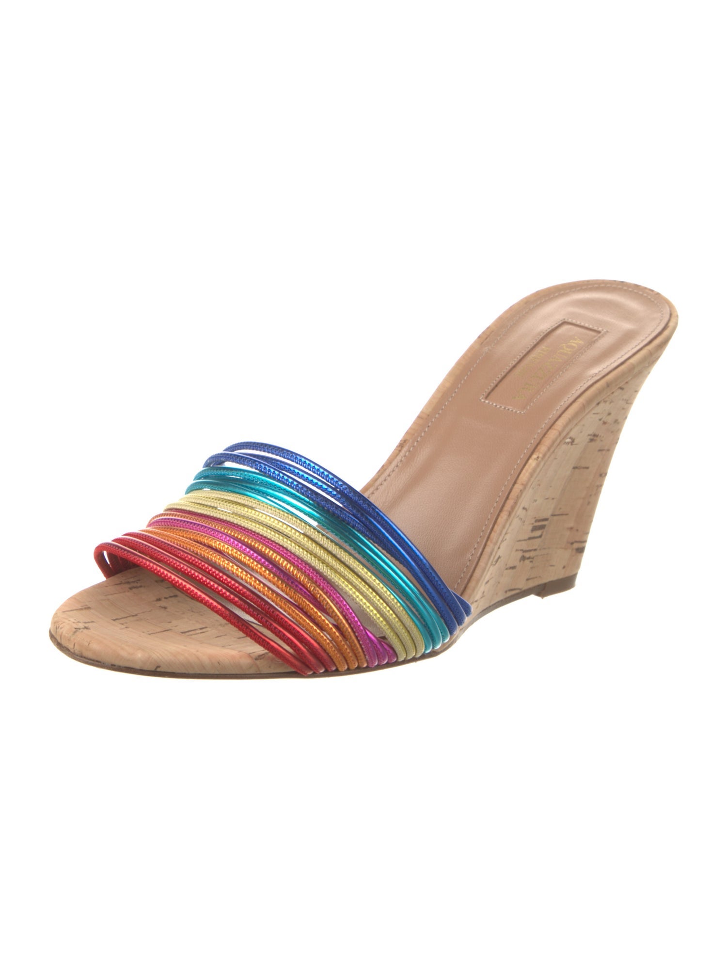 Aquazzura Leather Colorblock Pattern Slides