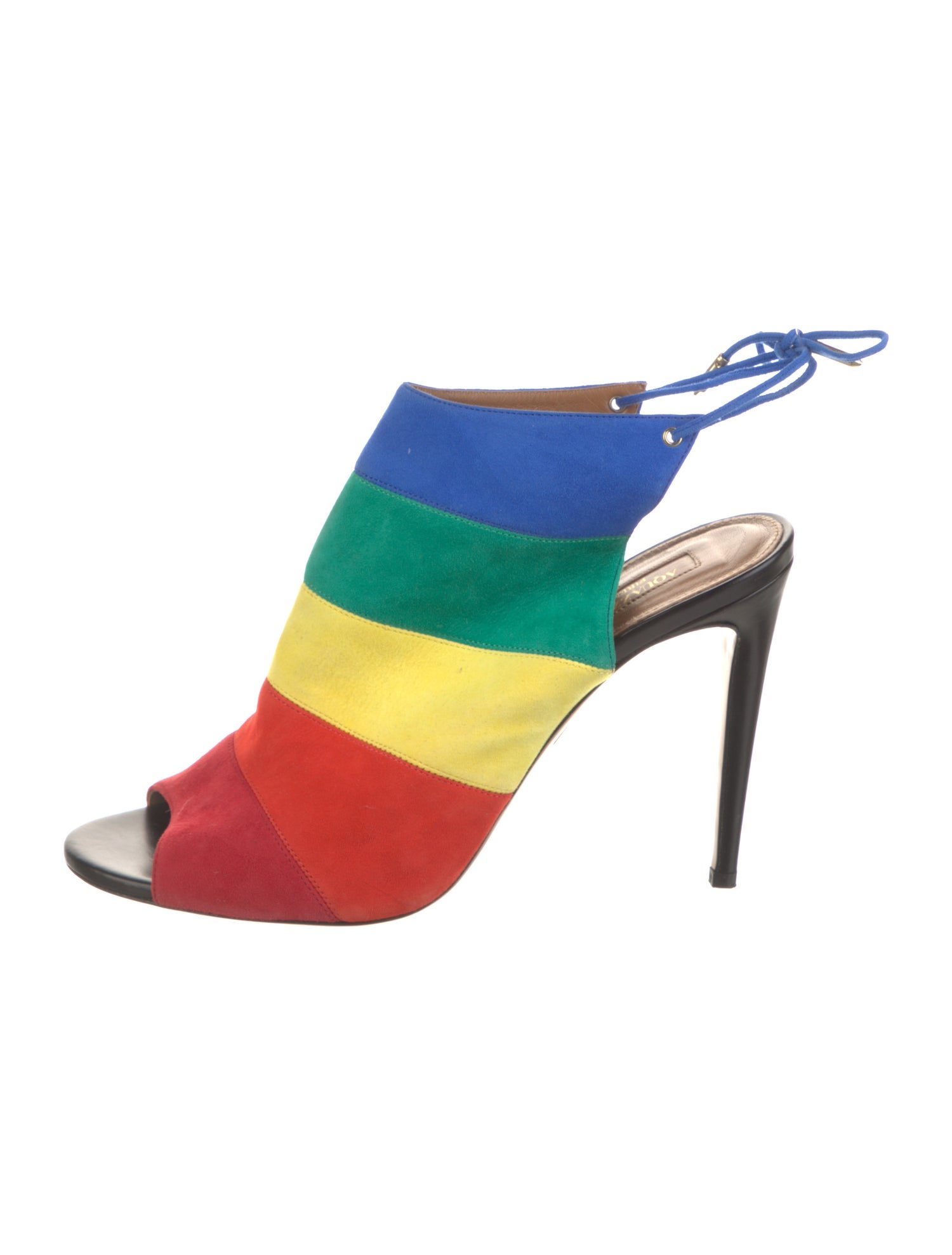 Aquazzura Suede Colorblock Pattern Mules