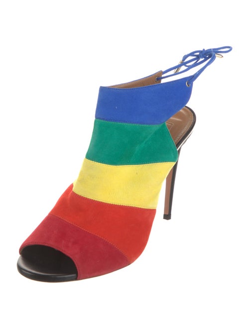 Aquazzura Suede Colorblock Pattern Mules