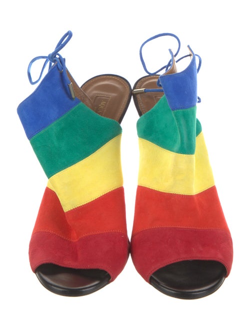 Aquazzura Suede Colorblock Pattern Mules