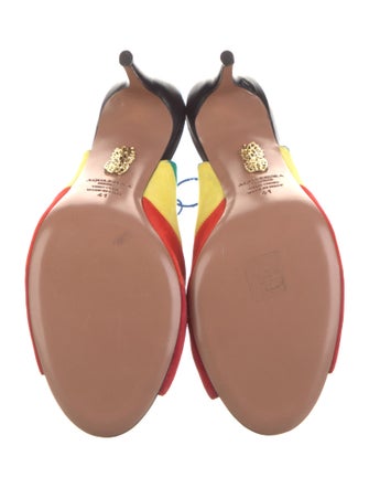 Aquazzura Suede Colorblock Pattern Mules