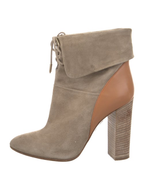 Aquazzura Suede Leather Trim Embellishment Lace-Up Boots