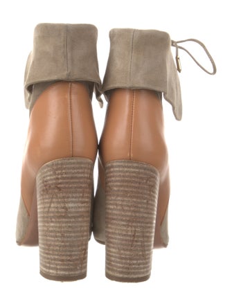 Aquazzura Suede Leather Trim Embellishment Lace-Up Boots