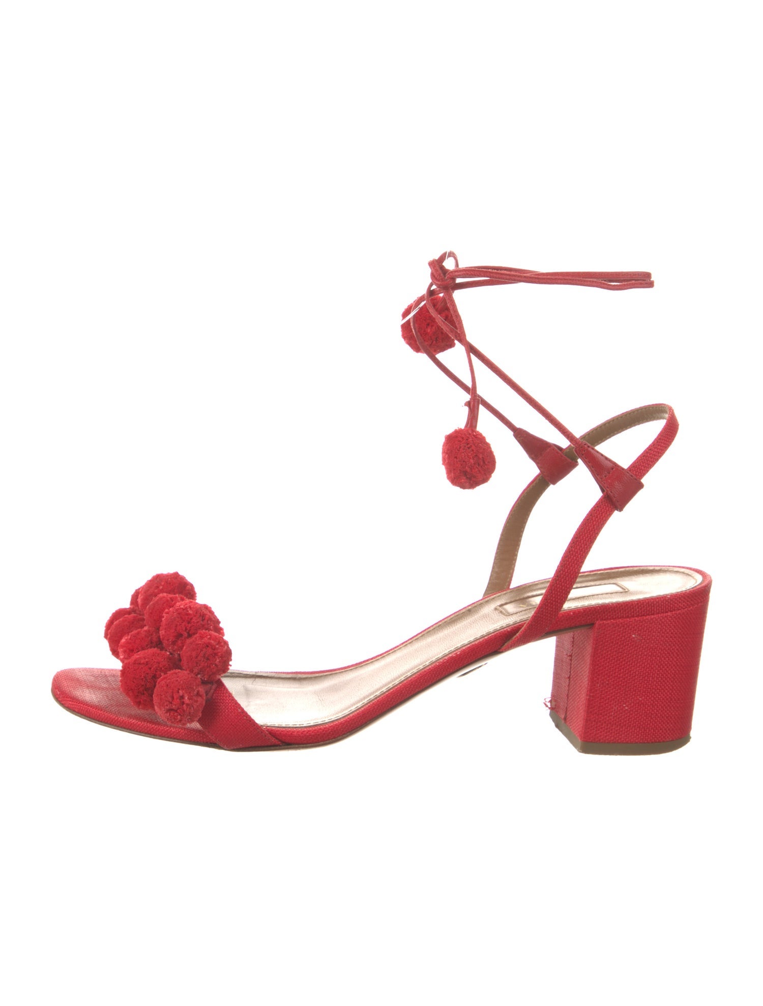 Aquazzura Canvas Pom-Pom Embellishments Sandals