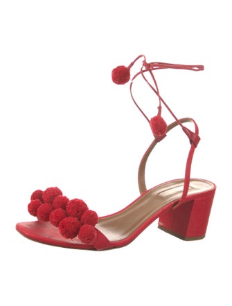 Aquazzura Canvas Pom-Pom Embellishments Sandals