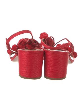 Aquazzura Canvas Pom-Pom Embellishments Sandals