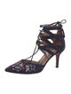 Aquazzura Suede Floral Print T-Strap Pumps