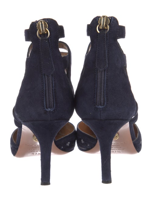 Aquazzura Suede Floral Print T-Strap Pumps