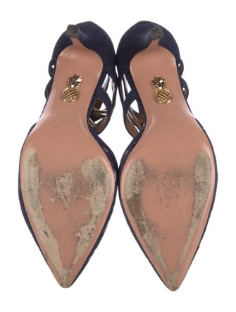 Aquazzura Suede Floral Print T-Strap Pumps