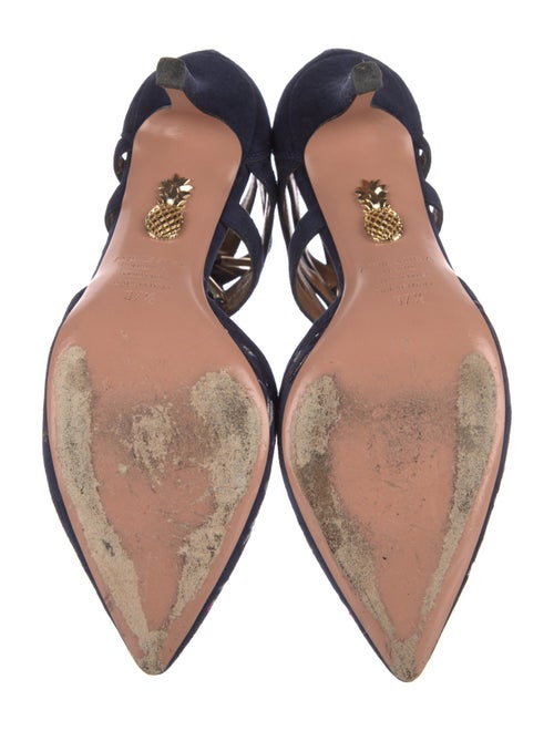 Aquazzura Suede Floral Print T-Strap Pumps