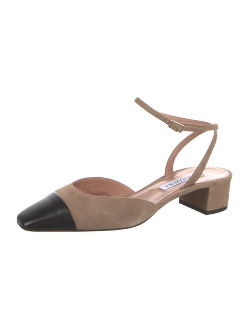 Aquazzura Suede Colorblock Pattern Slingback Pumps