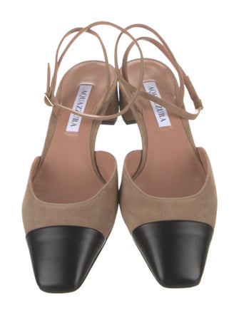 Aquazzura Suede Colorblock Pattern Slingback Pumps