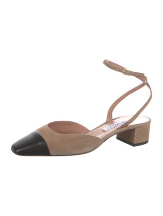 Aquazzura Suede Colorblock Pattern Slingback Pumps