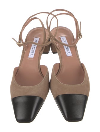 Aquazzura Suede Colorblock Pattern Slingback Pumps