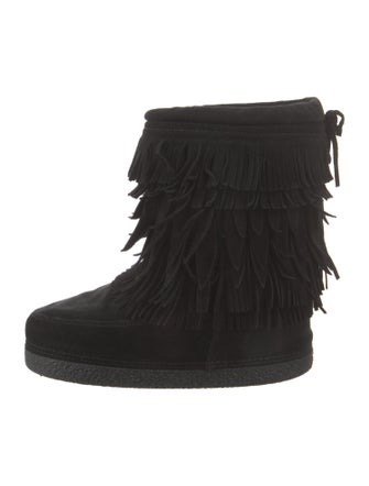 Aquazzura Suede Tassel Accents Lace-Up Boots