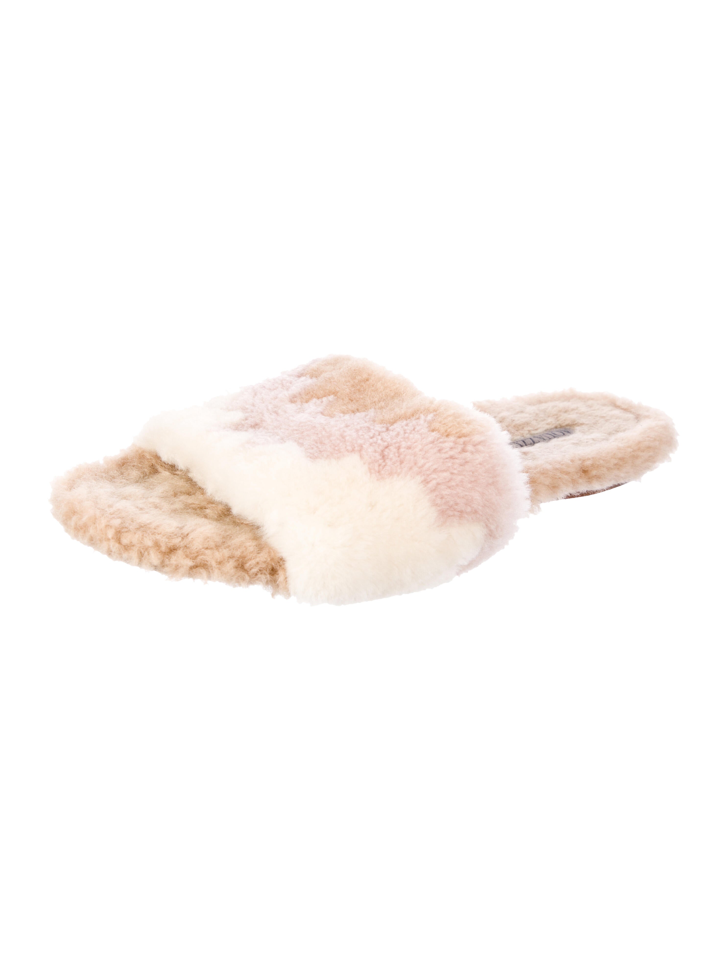 Aquazzura Shearling Colorblock Pattern Slides