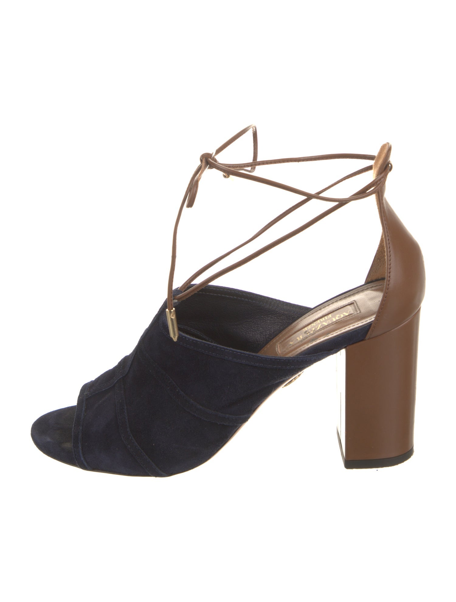 Aquazzura Suede Colorblock Pattern T-Strap Pumps