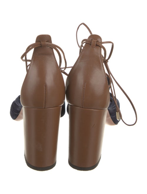 Aquazzura Suede Colorblock Pattern T-Strap Pumps