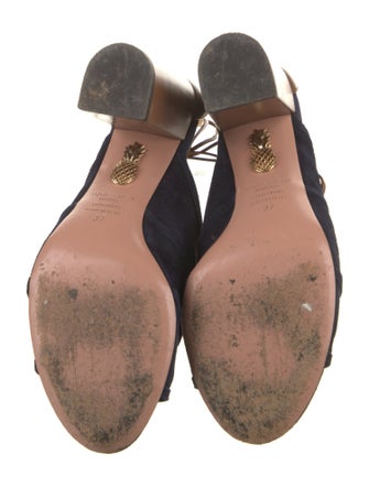 Aquazzura Suede Colorblock Pattern T-Strap Pumps