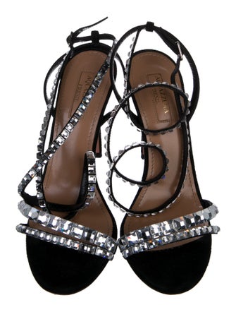 Aquazzura Suede Crystal Embellishments Sandals