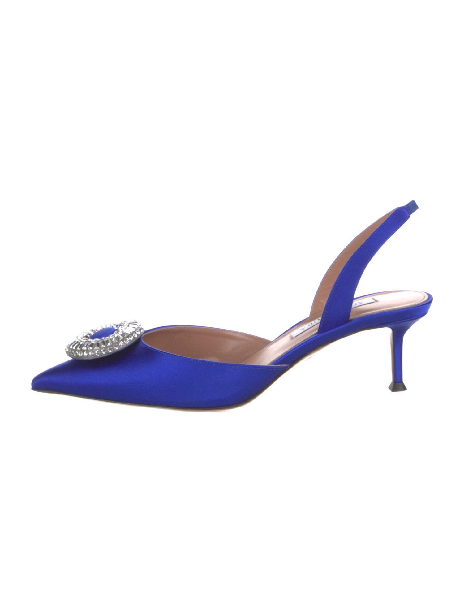 Aquazzura Satin Crystal Embellishments Slingback Pumps