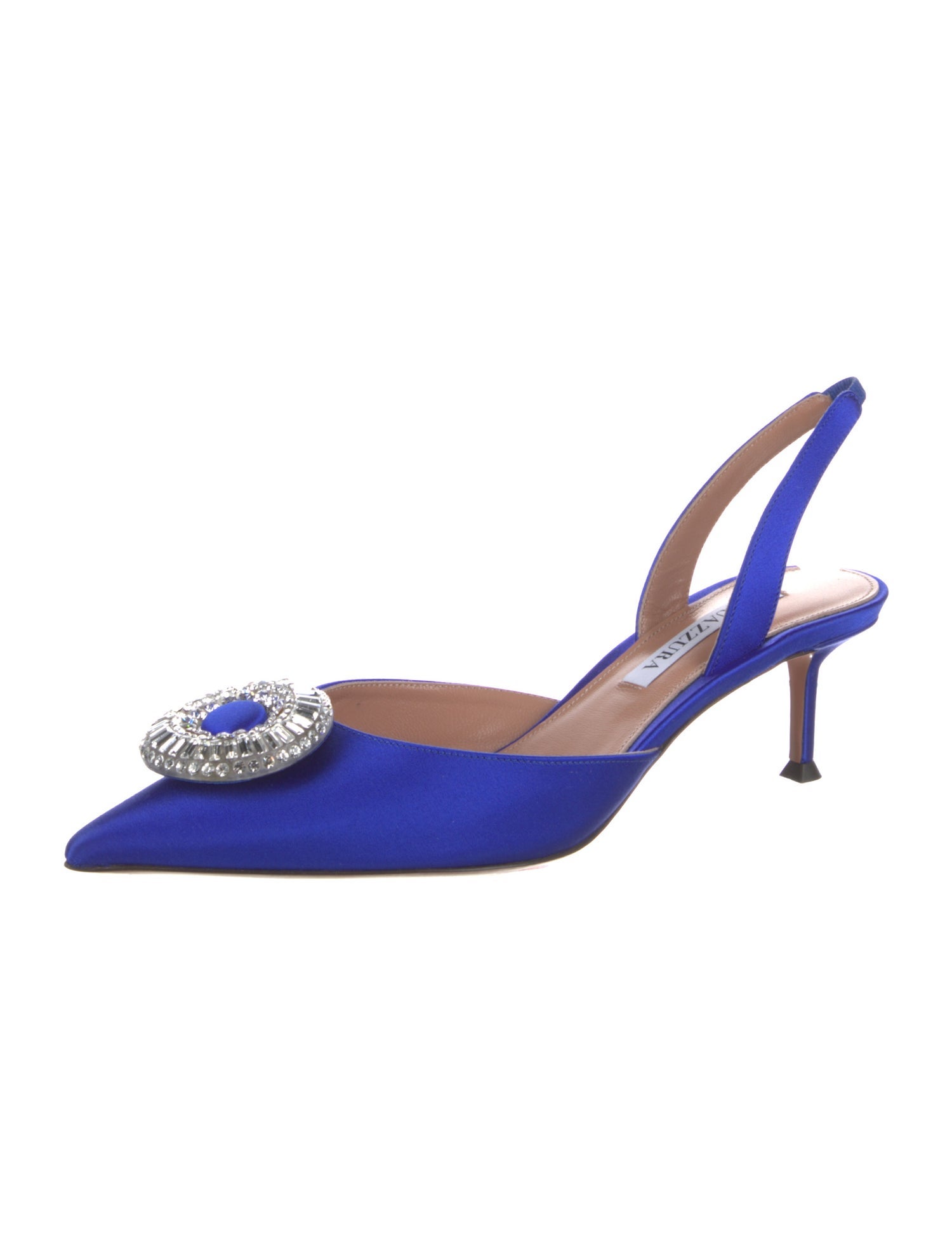 Aquazzura Satin Crystal Embellishments Slingback Pumps