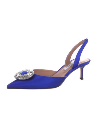 Aquazzura Satin Crystal Embellishments Slingback Pumps
