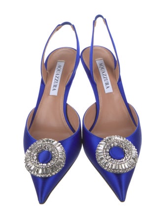 Aquazzura Satin Crystal Embellishments Slingback Pumps