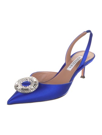 Aquazzura Satin Crystal Embellishments Slingback Pumps