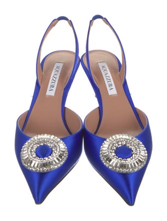 Aquazzura Satin Crystal Embellishments Slingback Pumps