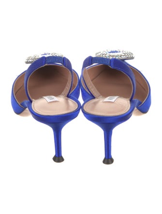 Aquazzura Satin Crystal Embellishments Slingback Pumps