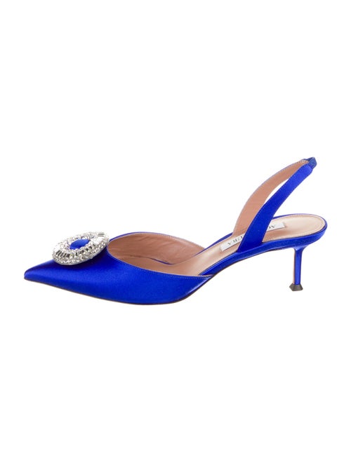Aquazzura Satin Crystal Embellishments Slingback Pumps